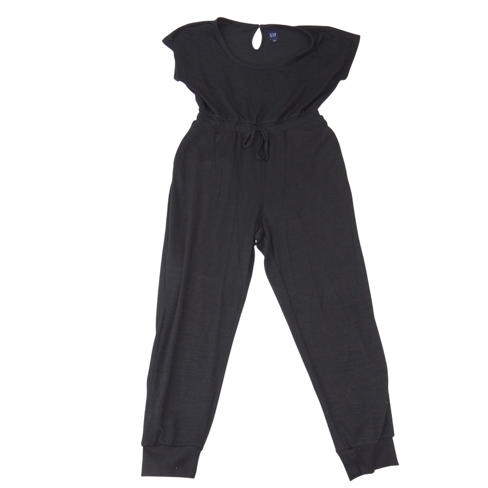 Gap Womens Black Short Sleeve Jogger Jumpsuit Elastic Drawstring Waist Medium